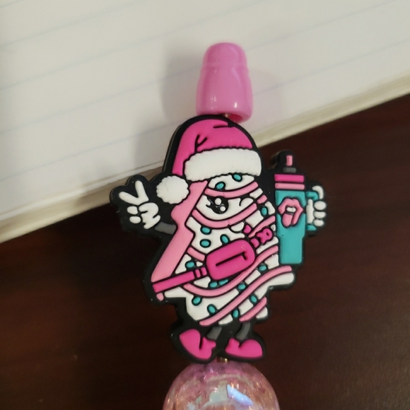 New Handmade Christmas Little Debbie Pink Christmas Tree Focal Bead Beaded Pen - Picture 3 of 6